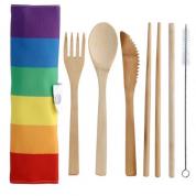  Rainbow 100% Natural Cutlery 6 Piece Set in Canvas Holder