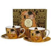  Set - porcelain tea cups and saucers, Klimt, The Kiss (dark)
