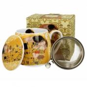  Porcelain mug with a sieve and lid - Klimt, The Kiss (light) 430ml.