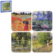  Lasinaluse setti - Claude Monet 10x10cm. (korkki)
