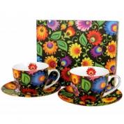  Set - porcelain tea cups and saucers, Etno