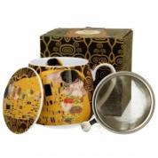  Porcelain mug with a sieve and lid - Klimt, The Kiss (dark) 430ml.